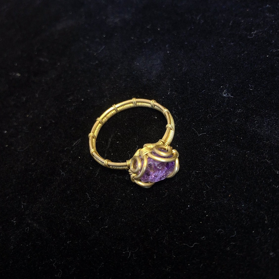 Handmade rock crystal wirewrapping rings natural rough amethyst gemstone handcrafted ring