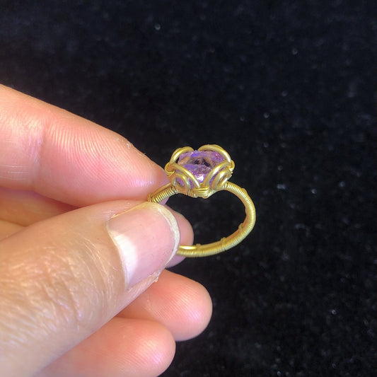 Handmade rock crystal wirewrapping rings natural rough amethyst gemstone handcrafted ring