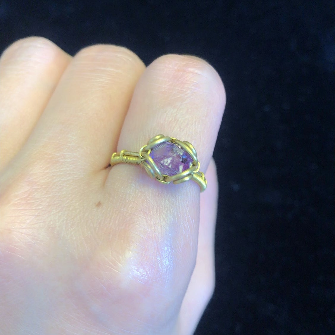 Handmade rock crystal wirewrapping rings natural rough amethyst gemstone handcrafted ring