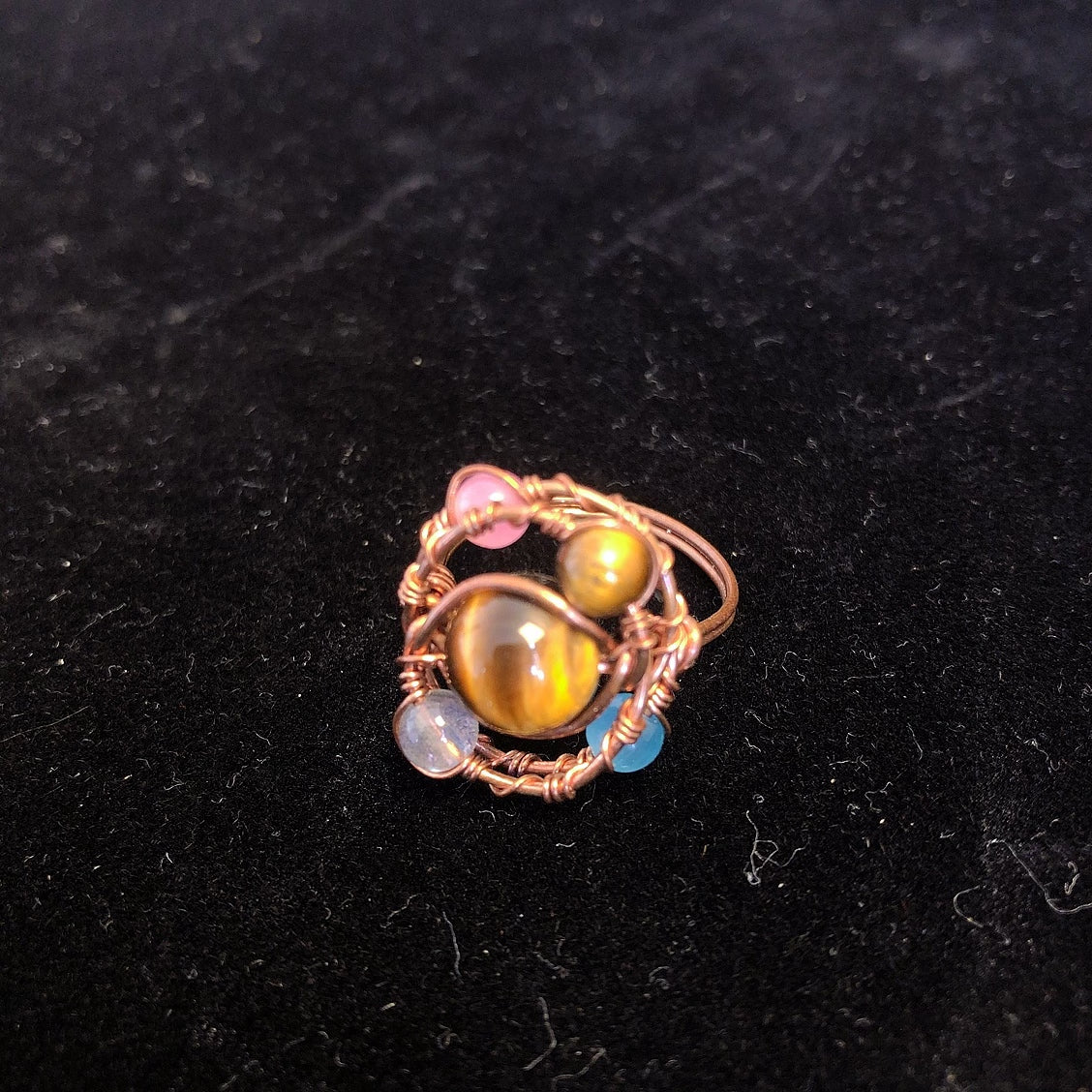 Handmade wirewrapping tiger eye cat's eye moonstone beads ring dainty gemstone rings