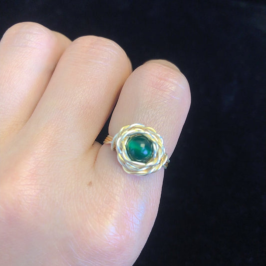Handmade wirewrapping beaded flower ring