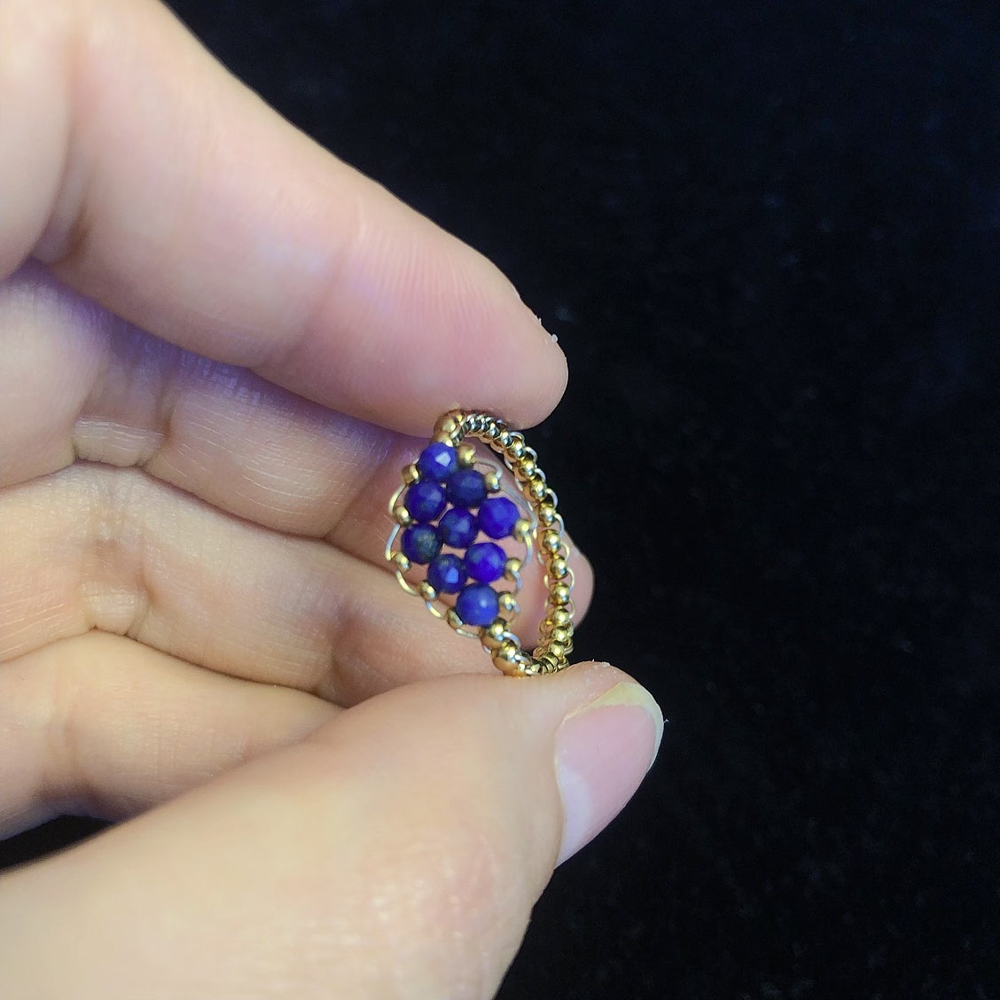 Handmade lapis lazuli beaded ring