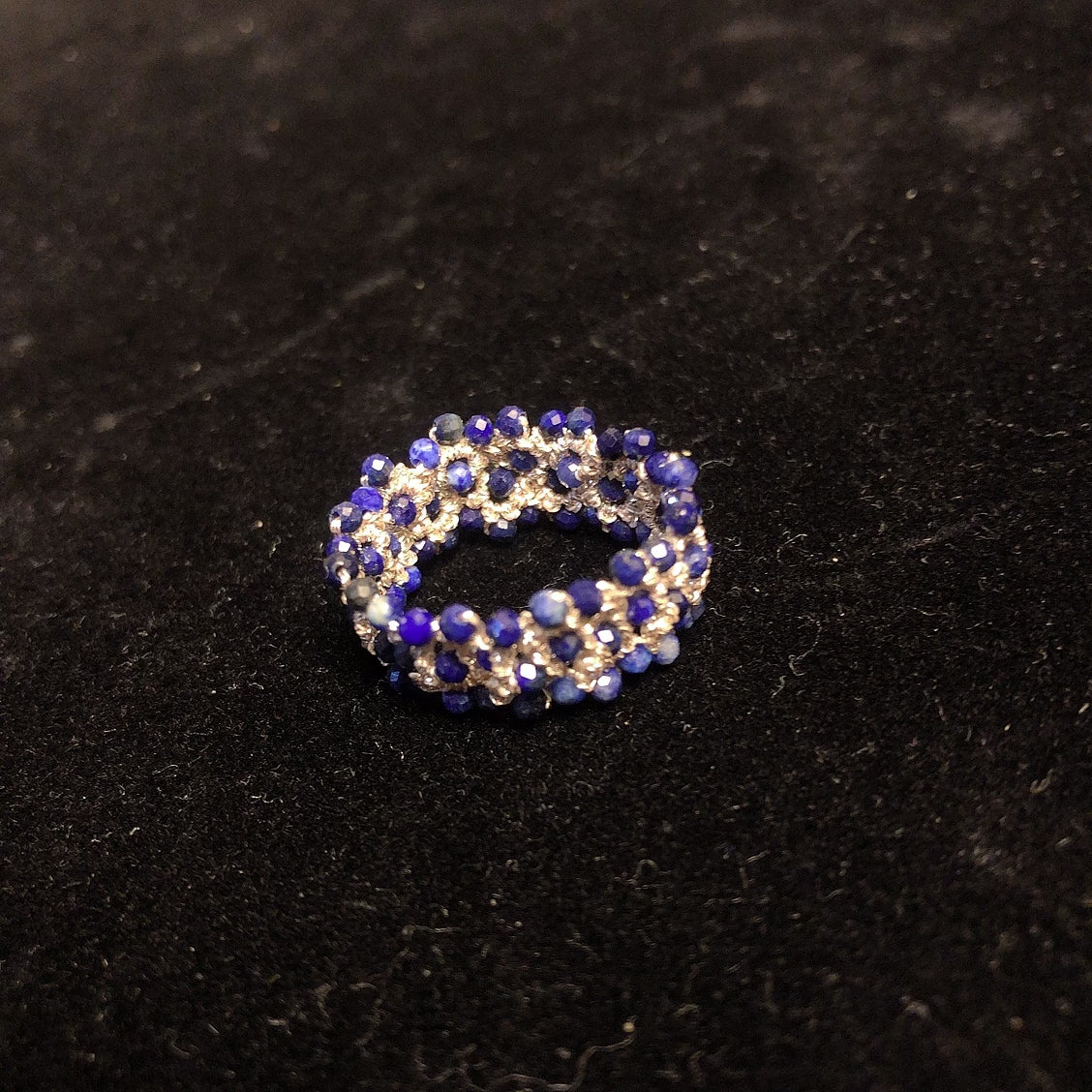 Handmade tatting ring lapis lazuli beaded rings