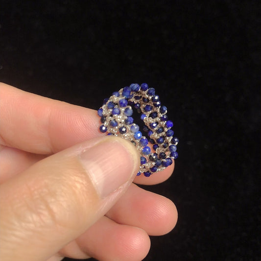 Handmade tatting ring lapis lazuli beaded rings