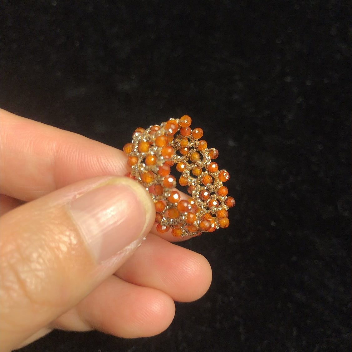 Handmade tatting ring zircon beaded rings