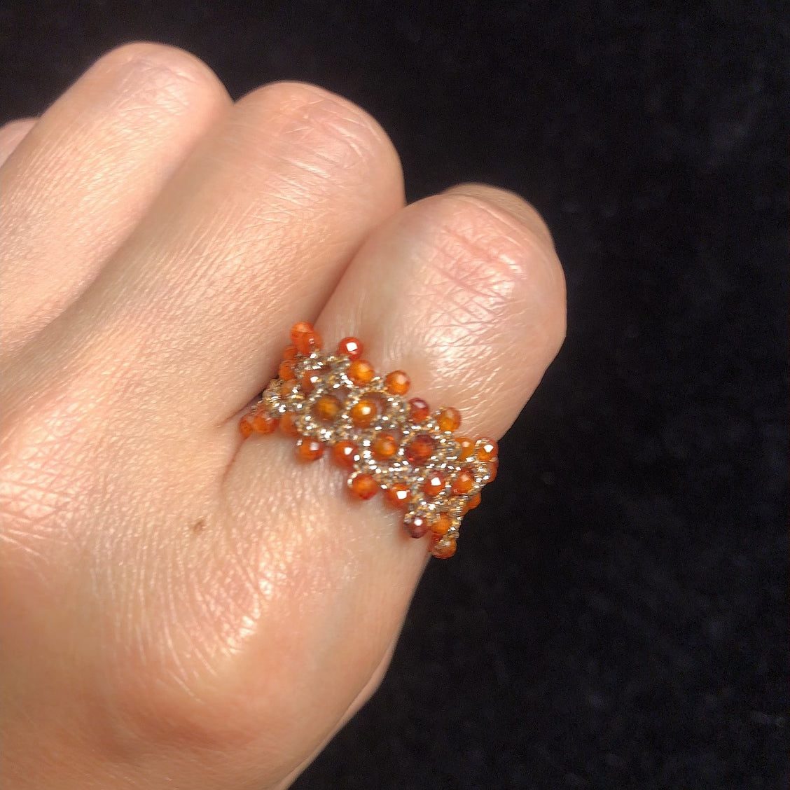 Handmade tatting ring zircon beaded rings
