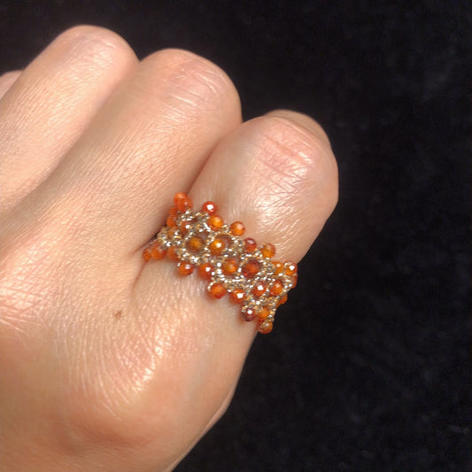 Handmade tatting ring zircon beaded rings