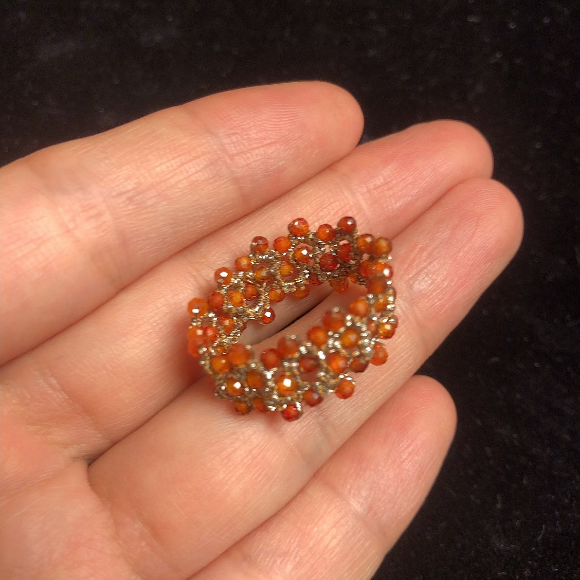Handmade tatting ring zircon beaded rings