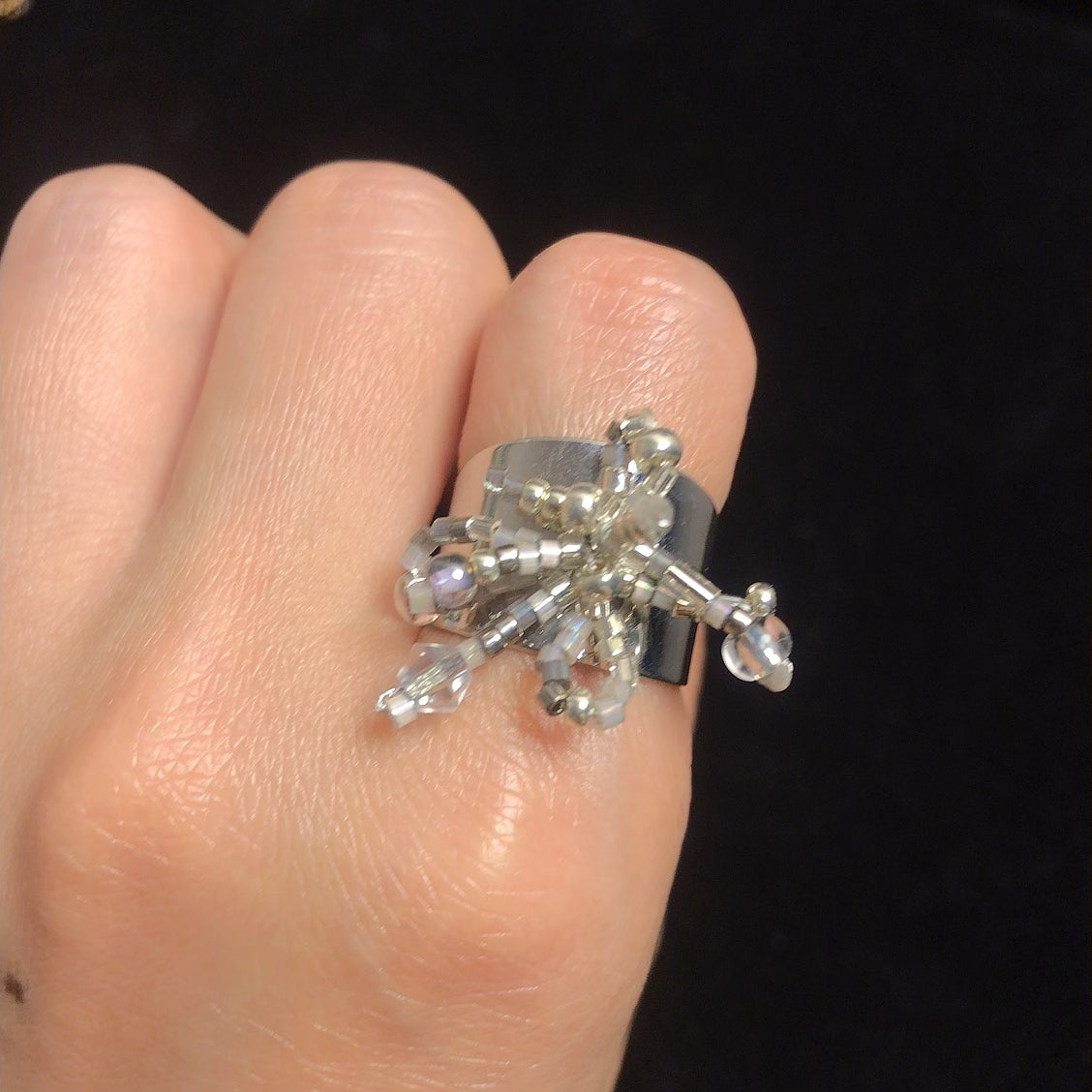 Handmade adjustable beaded ring