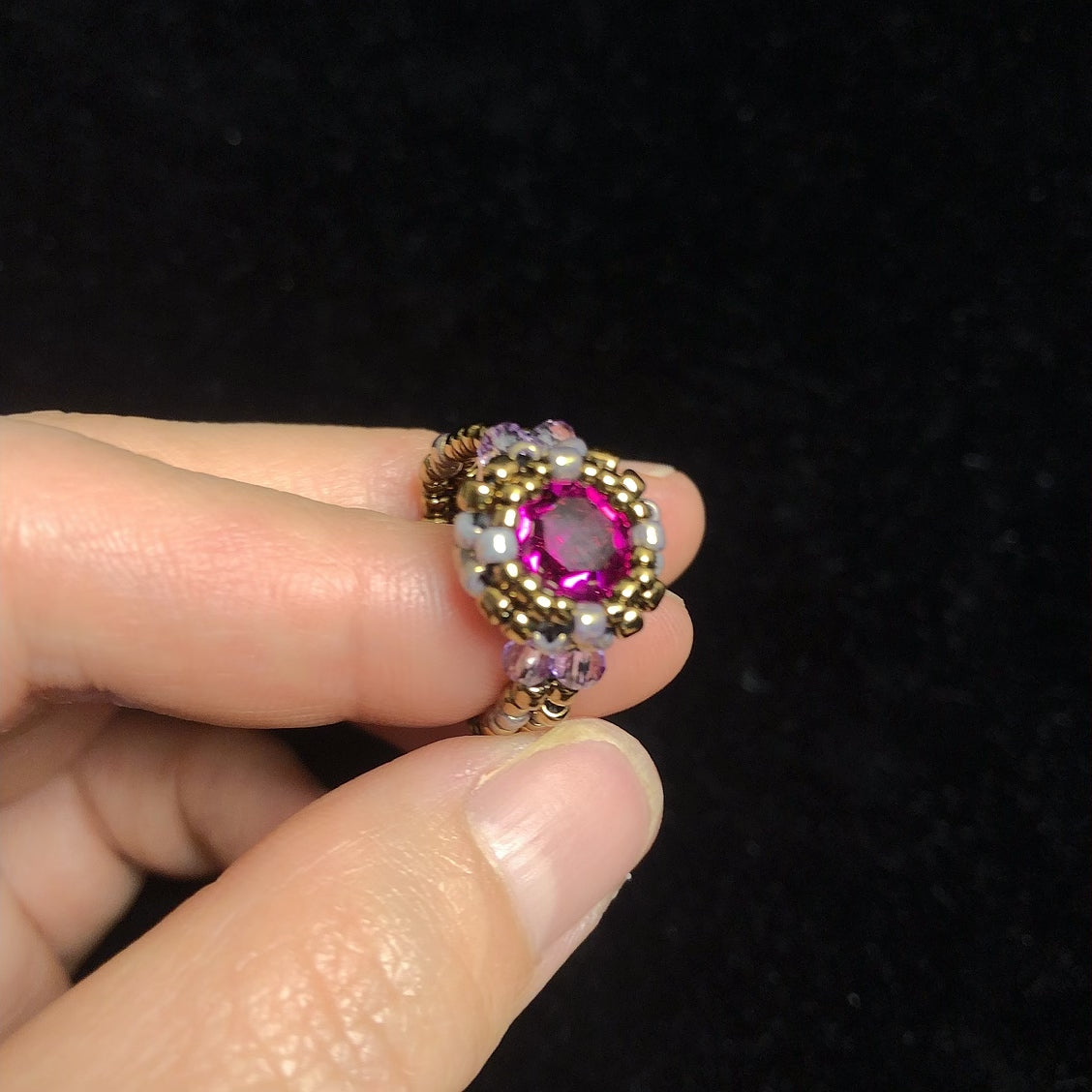 Handmade zircon beaded ring gemstone rings