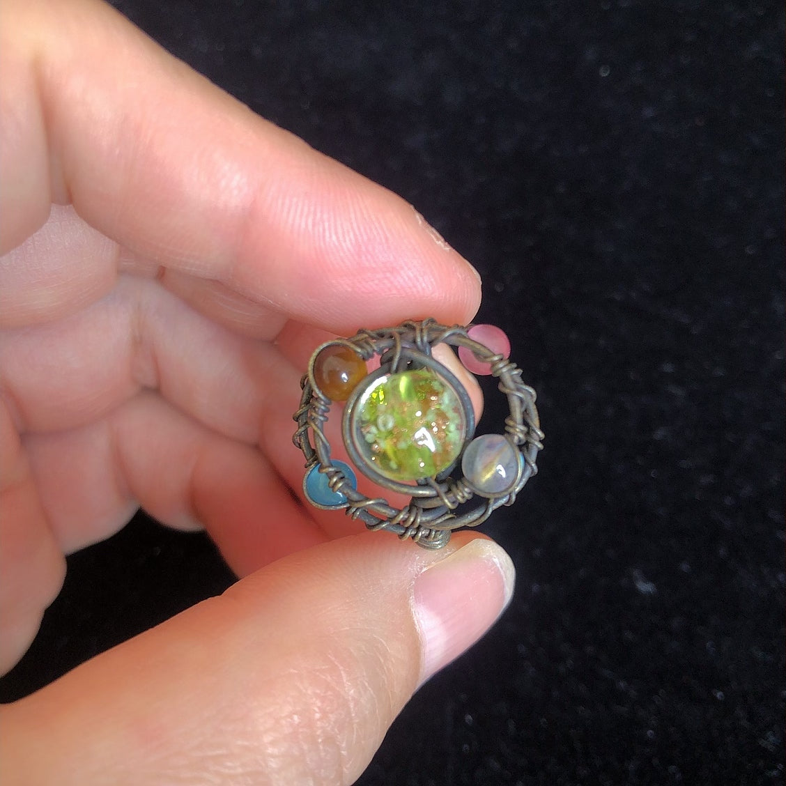 Handmade cat's eye moonstone wirewrapping luminous ring dainty gemstone rings