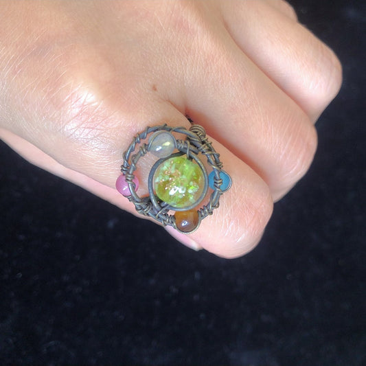 Handmade cat's eye moonstone wirewrapping luminous ring dainty gemstone rings