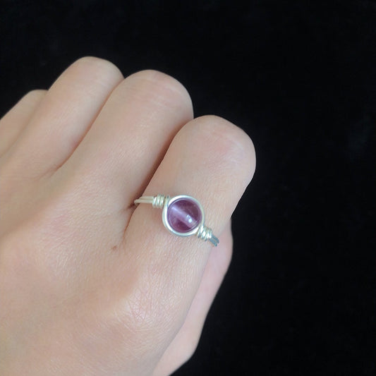Handmade crystal amethyst wirewrapping ring