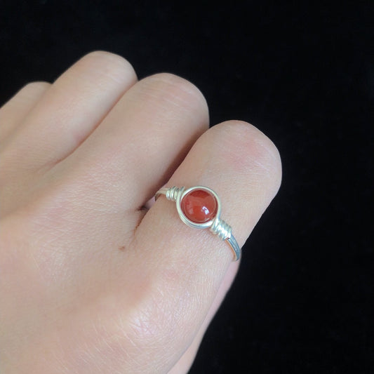 Handmade carnelian wirewrapping ring dainty gemstone wirewrapped rings