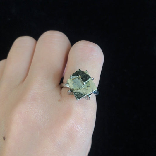 Handmade rough pyrite stone rings natural mineral stone ring