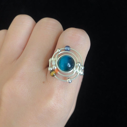 Handmade blue tiger eye wirewrapped rings