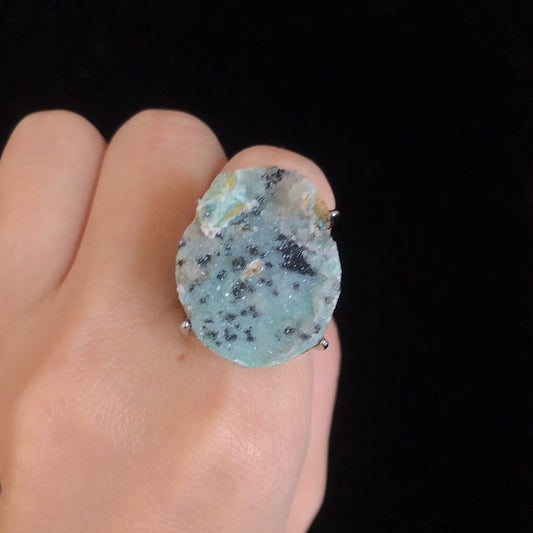 Handmade natural mineral stone rock malachite rings