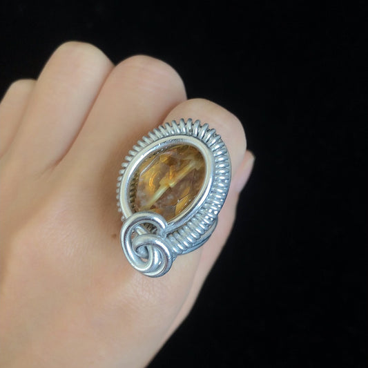 Handmade rock crystal wirewrapped ring natural citrine gemstone rings