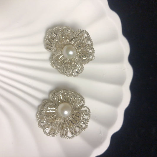 Handmade braided flower earrings with pearls