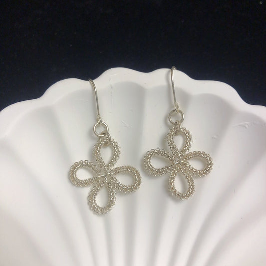 Handmade braided fine silver 999 earrings pure silver wire earrings