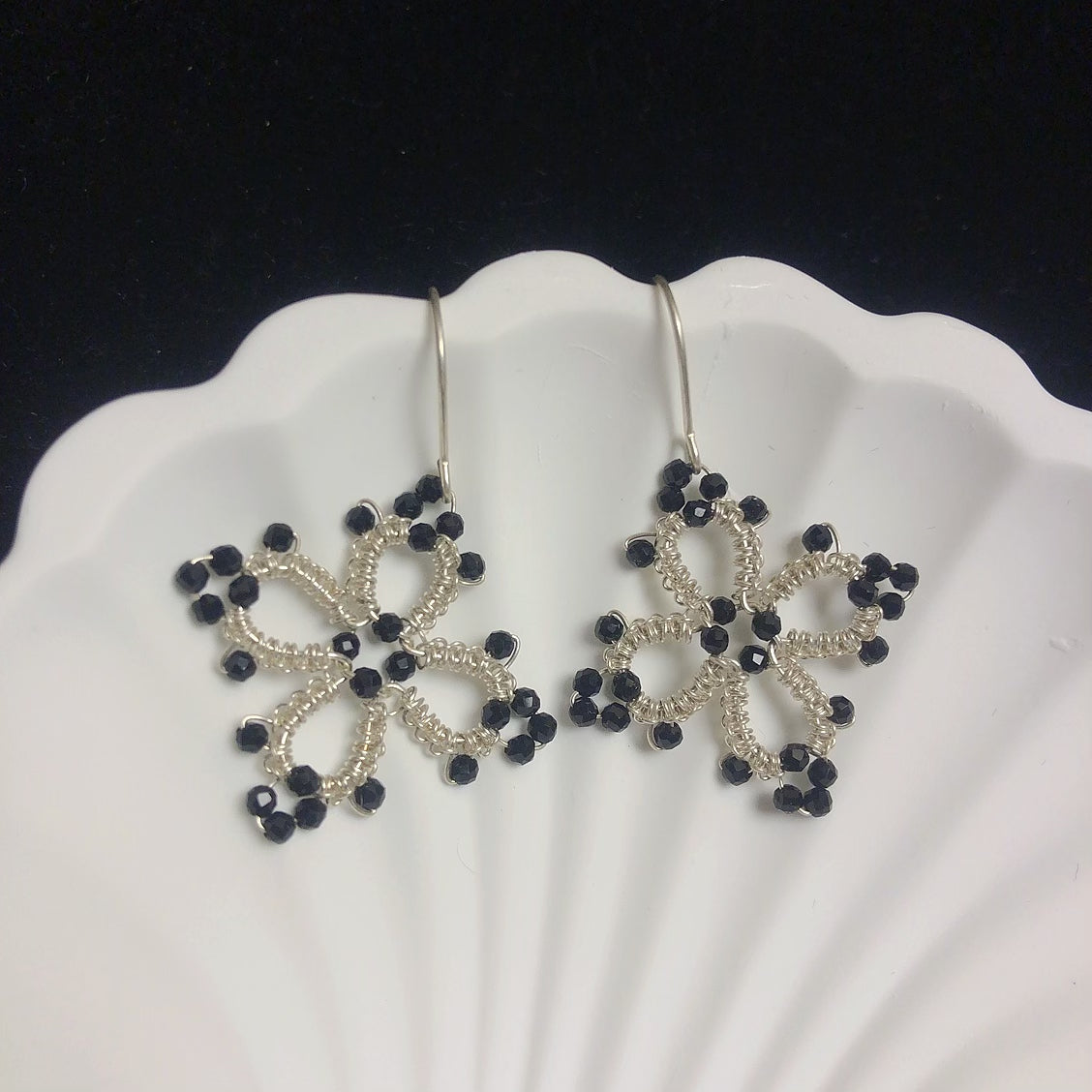 Handmade fine silver 999 spinel earrings pure silver wire braided earrings