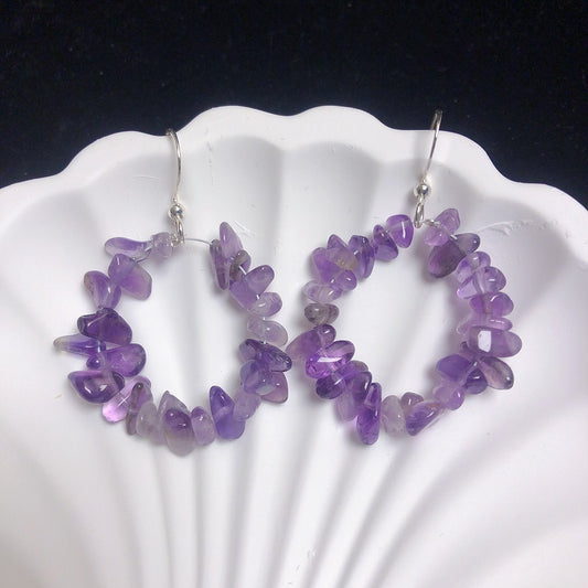 Handmade rock crystal stone earrings natural amethyst gemstone earrings sterling silver 925 earrings