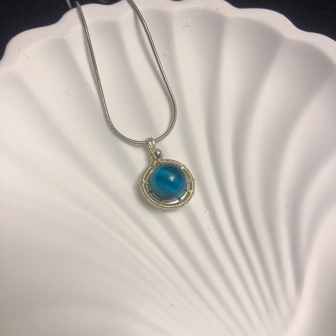 Handmade blue tiger eye wirewrapped pendant necklace