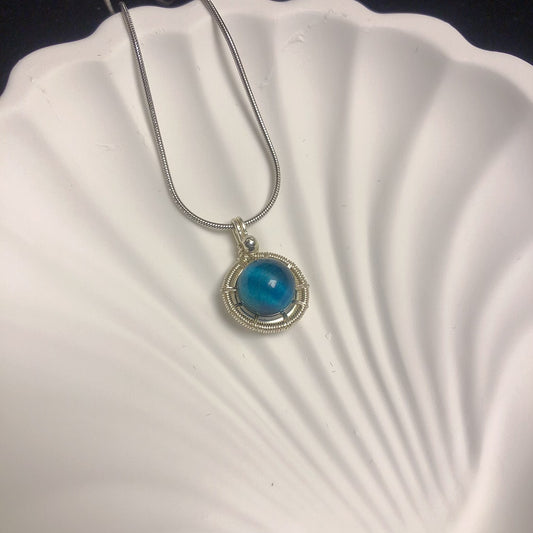 Handmade blue tiger eye wirewrapped pendant necklace
