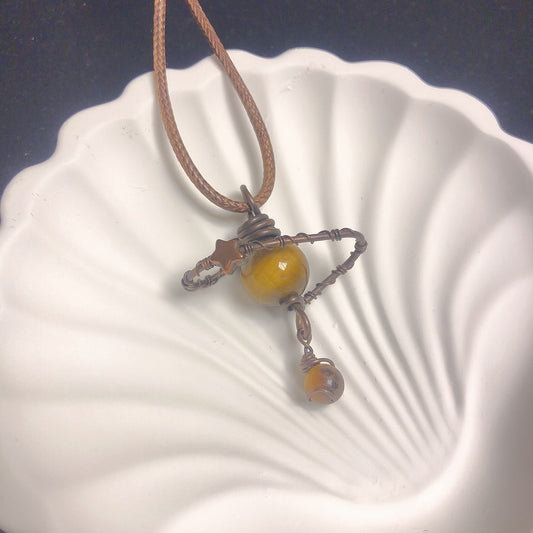 Handmade tiger eye planet adjustable pendant