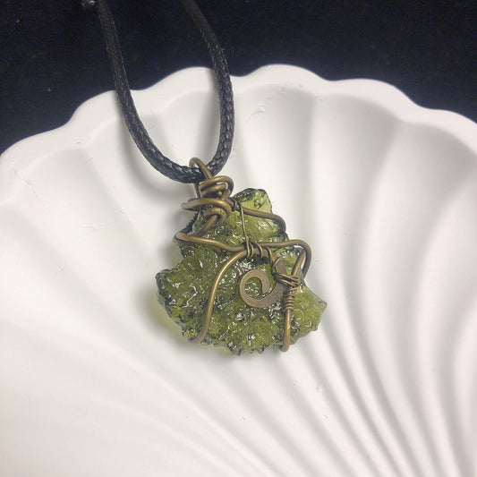 Handmade moldavite wirewrapped adjustable pendant