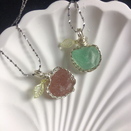 Handmade rock crystal stone pendant natural crystal strawberry quartz green fluorite stone necklace