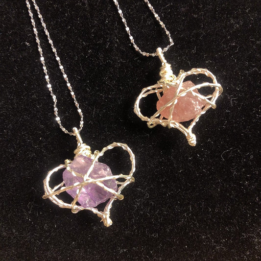 Handmade natural crystal stone pendant rough crystal amethyst strawberry quartz gemstone necklace