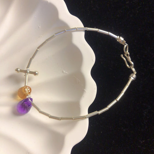 Handmade natural crystal stone amethyst citrine bracelet sterling silver bracelet