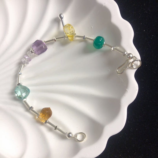 Handmade natural crystal stone bracelet citrine quartz amethyst ametrine chalcedony bracelets sterling silver bracelet