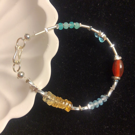 Handmade crystal gemstone bracelet citrine blue topaz agate blue apatite amazonite bracelets sterling silver bracelet