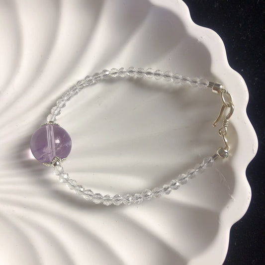 Handmade clear quartz crystal violet azeztulite bracelet sterling silver bracelet