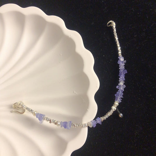 Handmade tanzanite stone and freshwater pearls bracelet sterling silver 925 bracelet