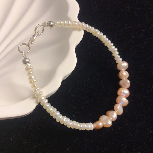 Handmade freshwater pearls beaded bracelet with sterling silver