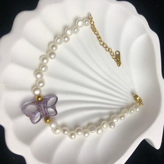 Handmade pearls beaded butterfly bracelet