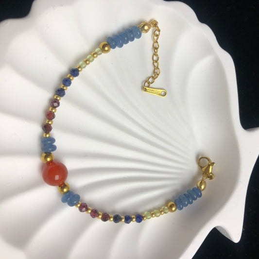 Handmad apatite tourmaline lapis garnet agate beaded bracelet