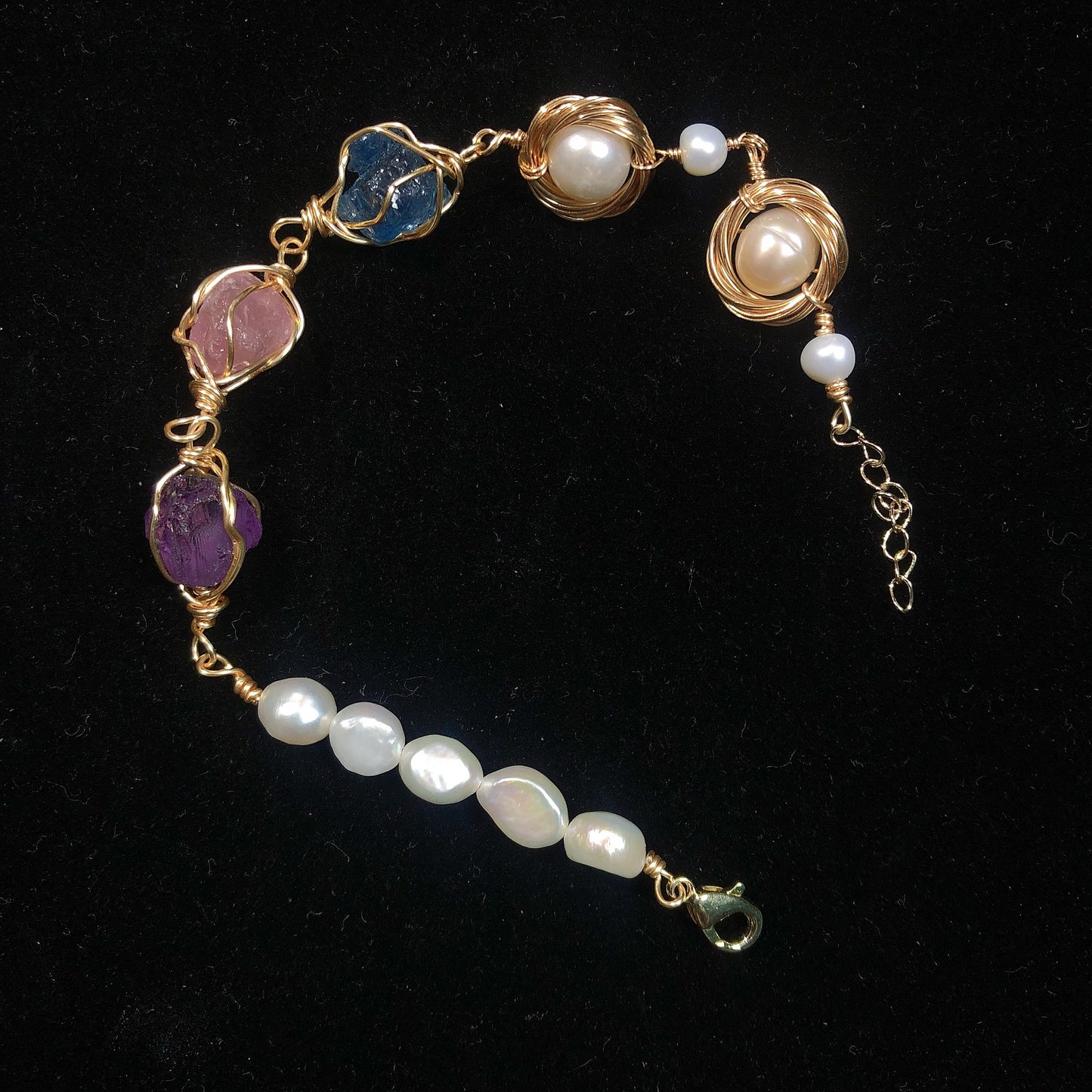 Handmade wirewrapping bracelet crystal gemstone bracelets freshwater pearls bracelet