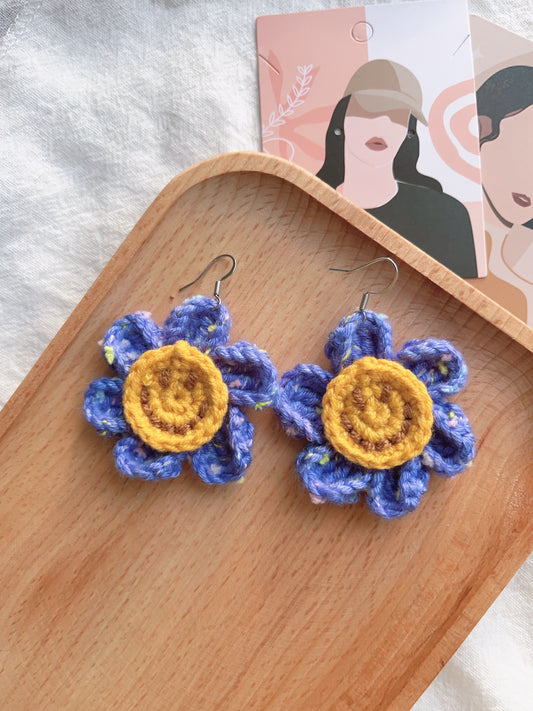 Handmade crochet smile face flower earrings with s925 hooks