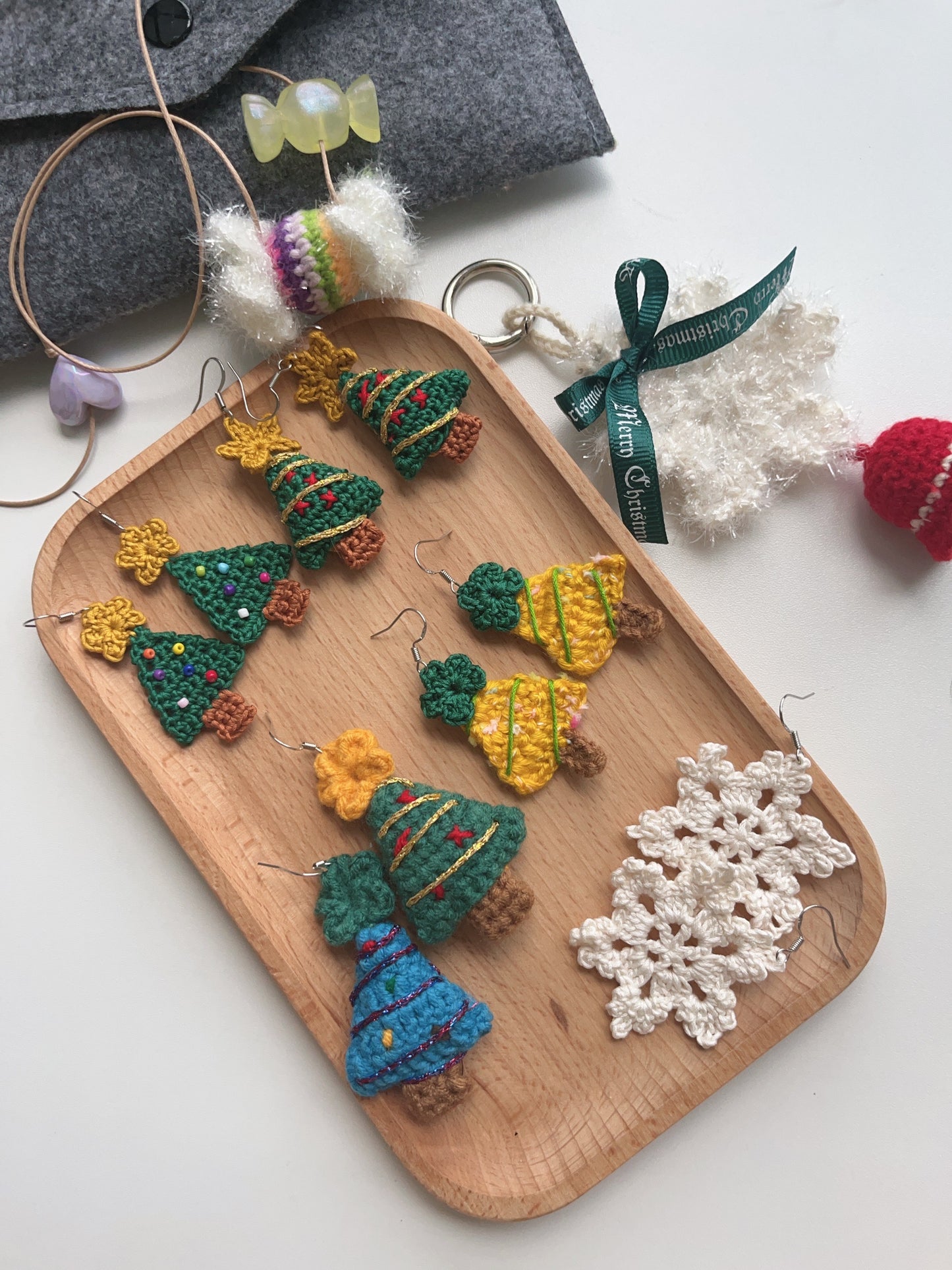 Handmade crochet Christmas tree earrings with s925 hooks