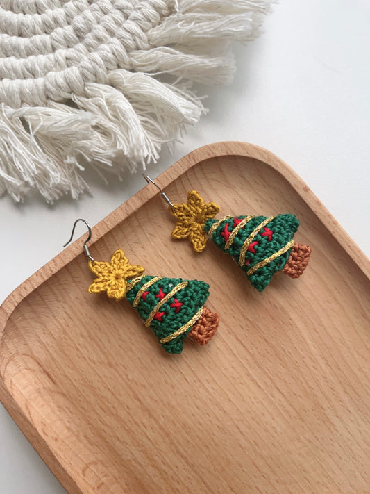 Handmade crochet Christmas tree earrings with s925 hooks