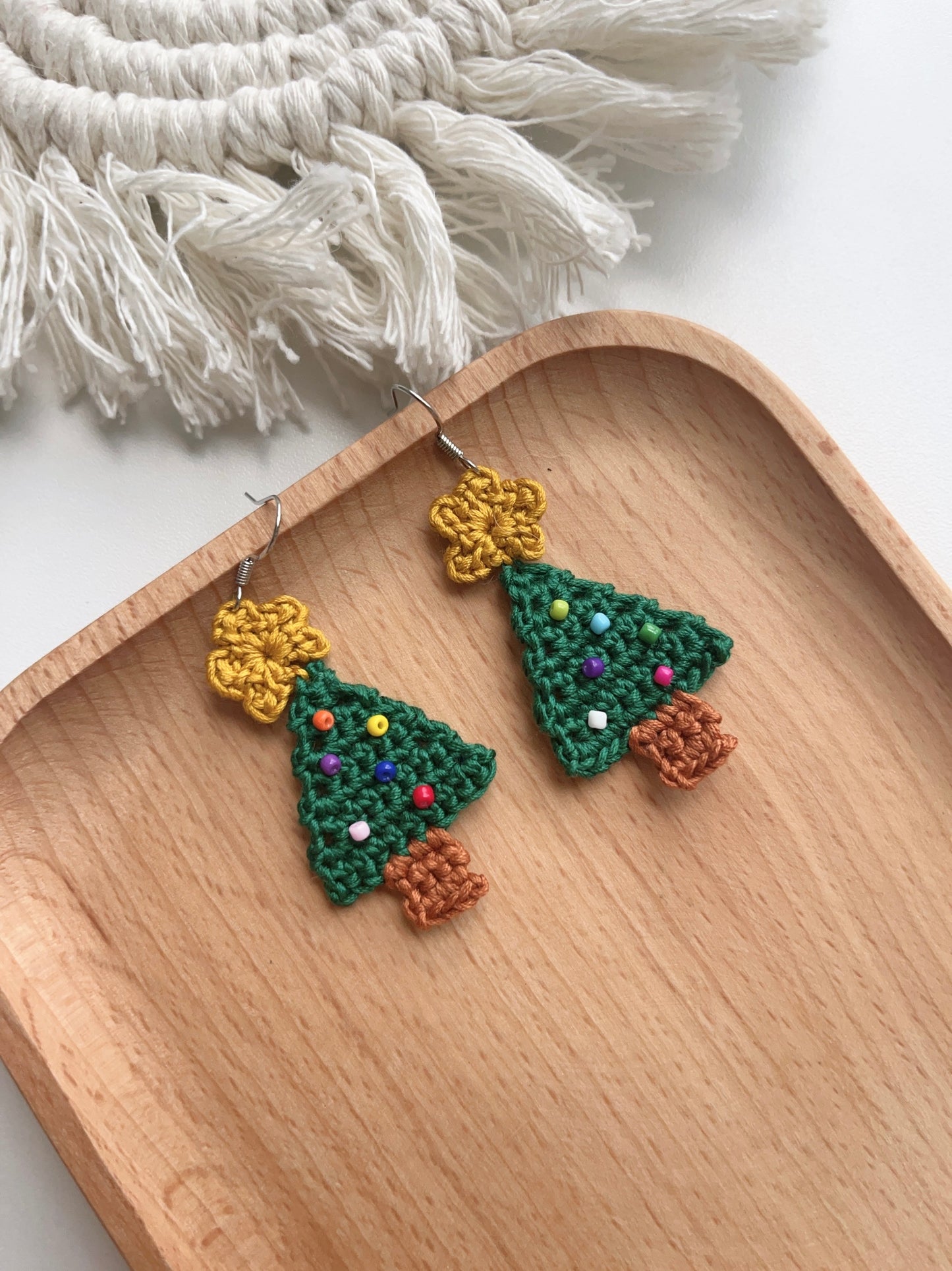 Handmade crochet Christmas tree earrings with s925 hooks