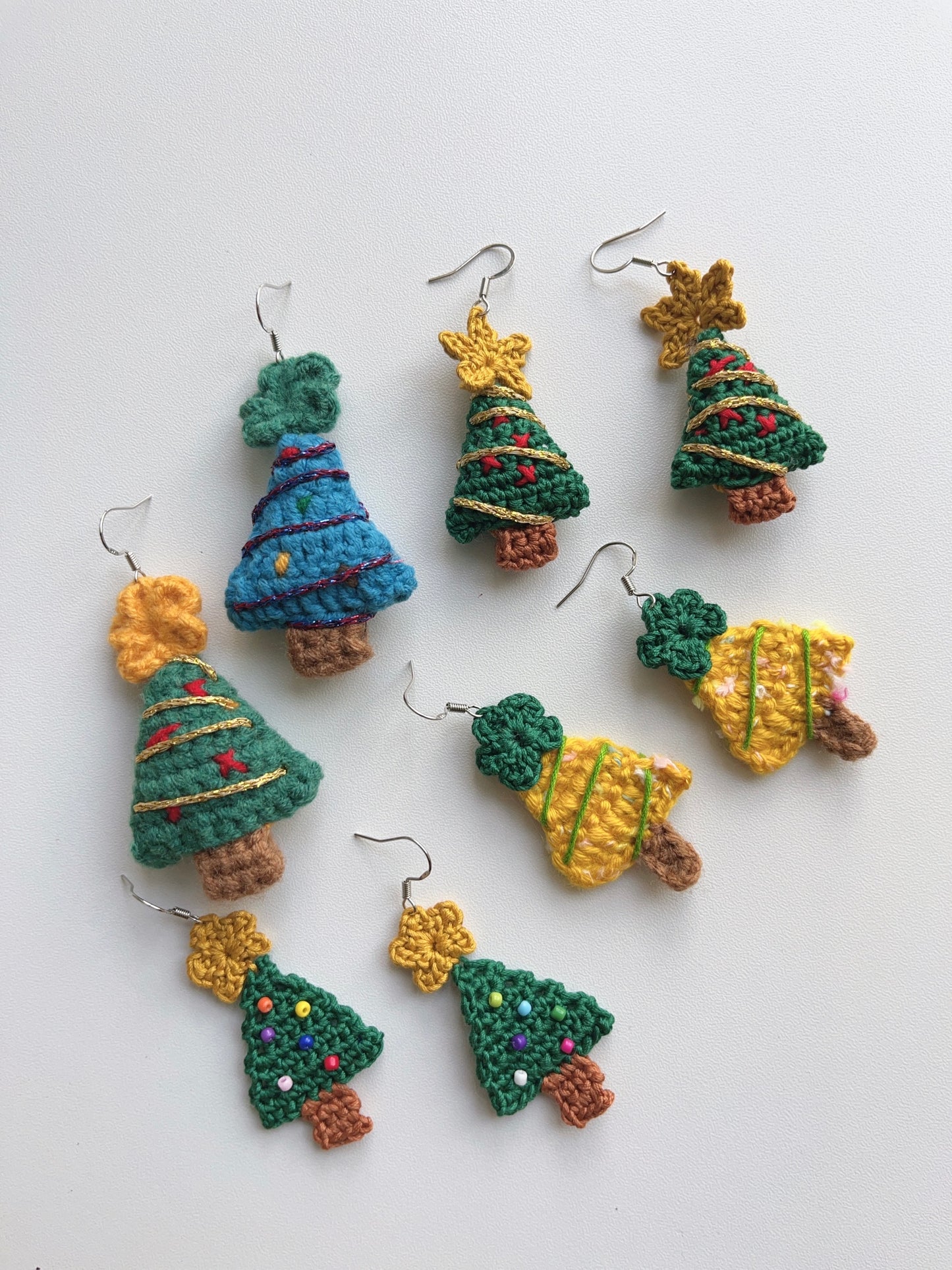 Handmade crochet Christmas tree earrings with s925 hooks
