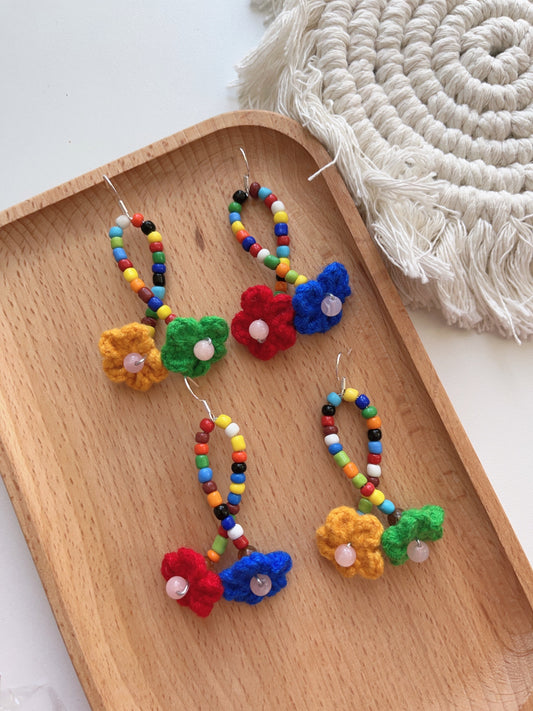 Handmade crochet colorful flower beaded earrings
