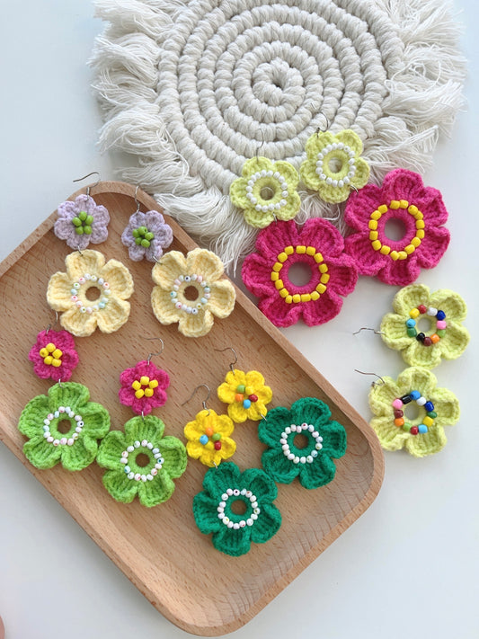 Handmade crochet flower earrings with s925 hooks