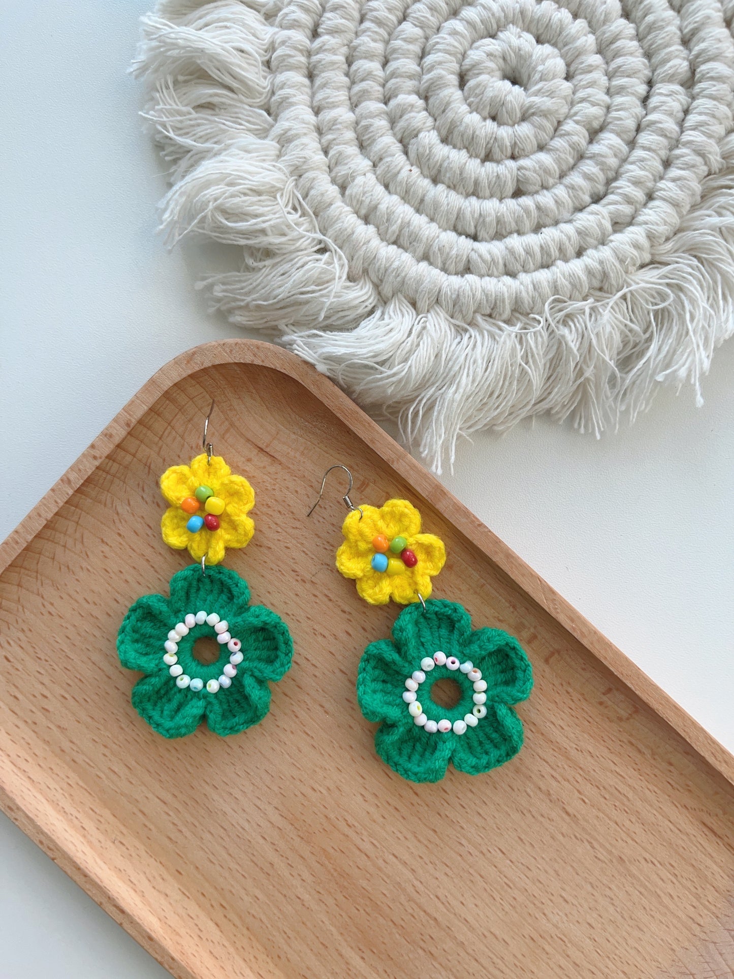 Handmade crochet flower earrings with s925 hooks