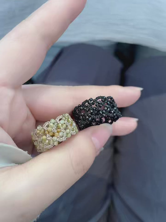 Handmade tatting ring with natural gemstone